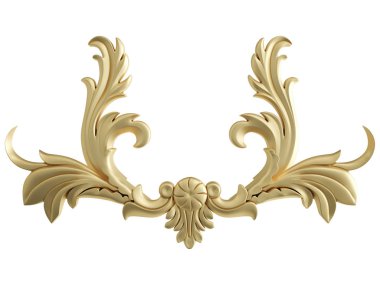 Beyaz zemin üzerine altın süs. İzole. 3D çizim