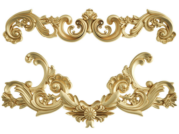 Золотой орнамент на белом фоне. Изолирована. 3D иллюстрация
