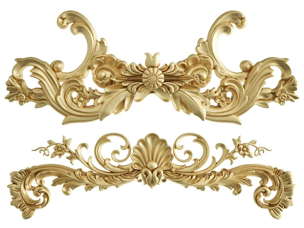 Beyaz zemin üzerine altın süs. İzole. 3D çizim