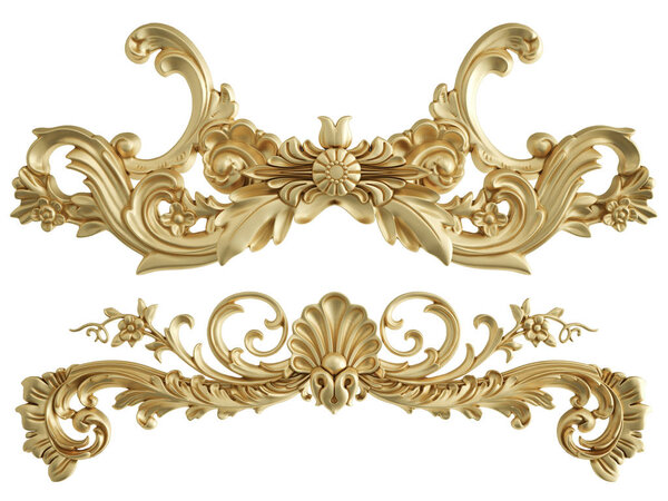 Золотой орнамент на белом фоне. Изолирована. 3D иллюстрация
