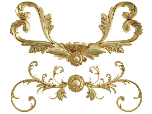 Beyaz zemin üzerine altın süs. İzole. 3D çizim