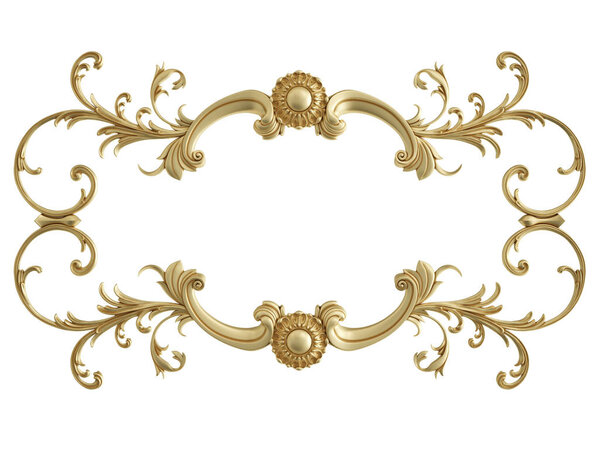 Золотой орнамент на белом фоне. Изолирована. 3D иллюстрация
