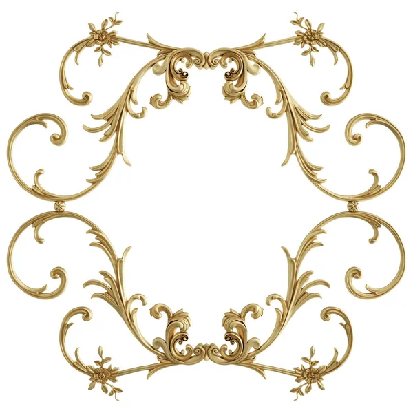 Beyaz zemin üzerine altın süs. İzole. 3D çizim