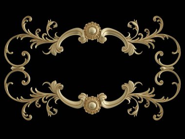 Siyah bir zemin üzerine altın süs. İzole. 3D çizim