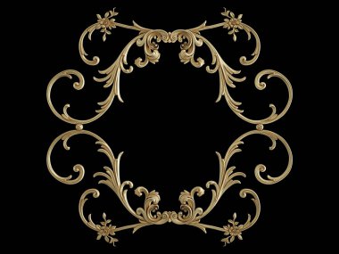 Siyah bir zemin üzerine altın süs. İzole. 3D çizim