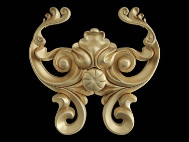 Siyah bir zemin üzerine altın süs. İzole. 3D çizim