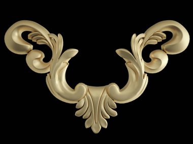 Siyah bir zemin üzerine altın süs. İzole. 3D çizim