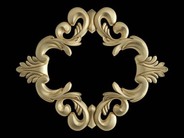 Siyah bir zemin üzerine altın süs. İzole. 3D çizim