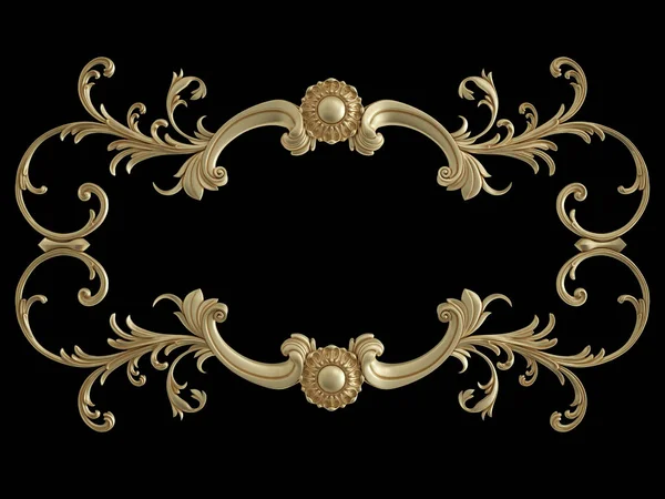 Siyah bir zemin üzerine altın süs. İzole. 3D çizim