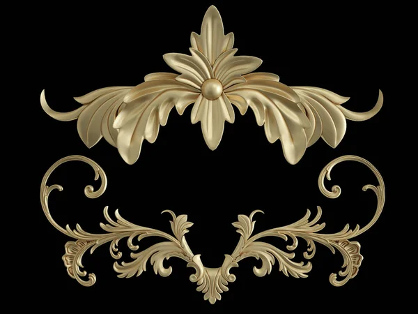 Siyah bir zemin üzerine altın süs. İzole. 3D çizim