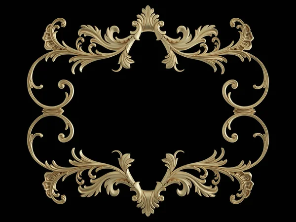 Siyah bir zemin üzerine altın süs. İzole. 3D çizim