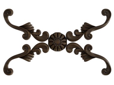 Ahşap süsleme beyaz zemin üzerinde. İzole. 3D çizim