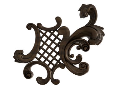 Ahşap süsleme beyaz zemin üzerinde. İzole. 3D çizim