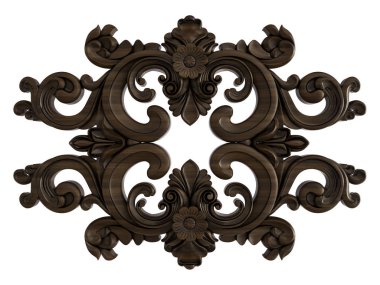 Ahşap süsleme beyaz zemin üzerinde. İzole. 3D çizim