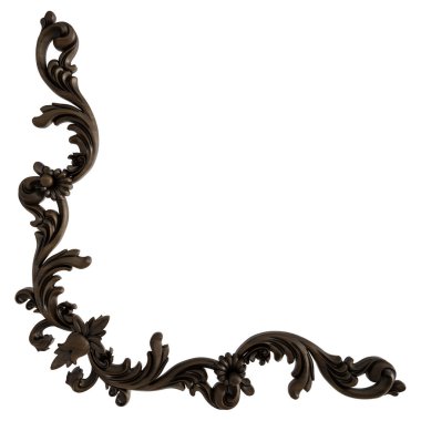 Ahşap süsleme beyaz zemin üzerinde. İzole. 3D çizim