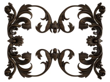 Ahşap süsleme beyaz zemin üzerinde. İzole. 3D çizim