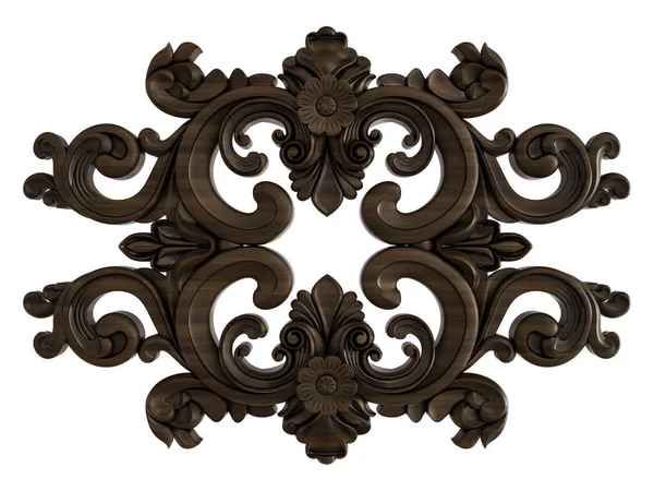 Ahşap süsleme beyaz zemin üzerinde. İzole. 3D çizim