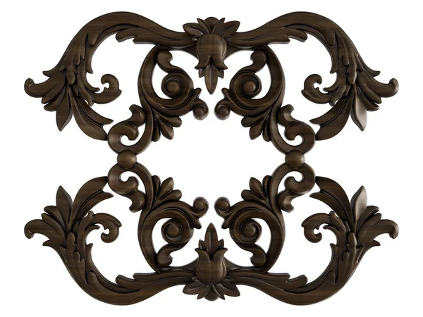 Ahşap süsleme beyaz zemin üzerinde. İzole. 3D çizim