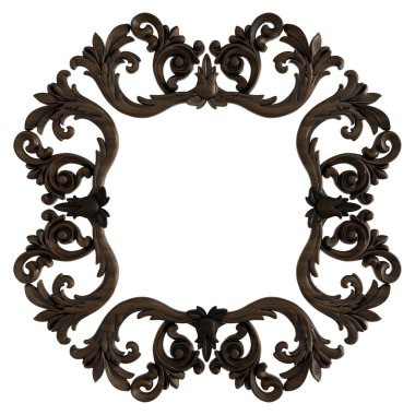 Ahşap süsleme beyaz zemin üzerinde. İzole. 3D çizim