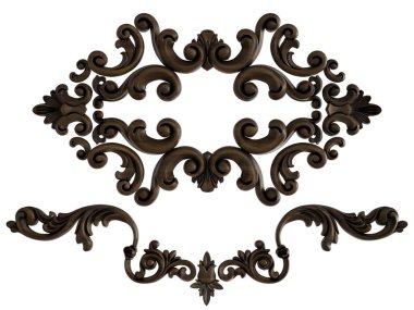 Ahşap süsleme beyaz zemin üzerinde. İzole. 3D çizim