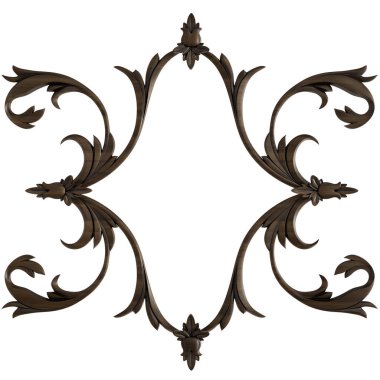 Ahşap süsleme beyaz zemin üzerinde. İzole. 3D çizim