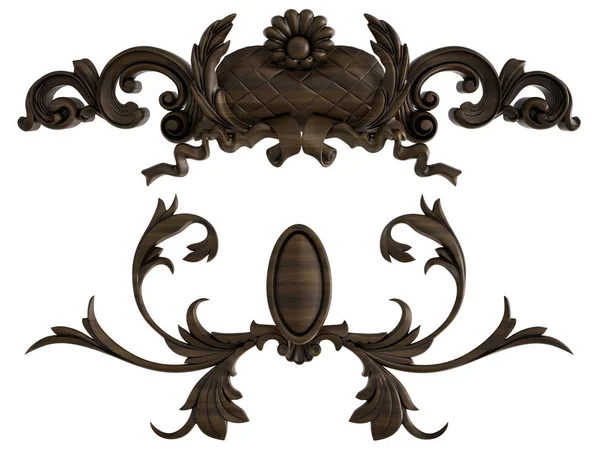 Ornamento Legno Sfondo Bianco Isolato Illustrazione — Foto Stock