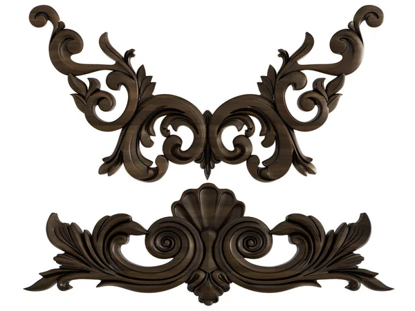 Ornamento Legno Sfondo Bianco Isolato Illustrazione — Foto Stock