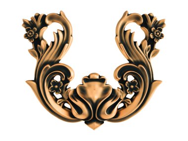Beyaz bir arka plan üzerinde bronz süs. İzole. 3D çizim