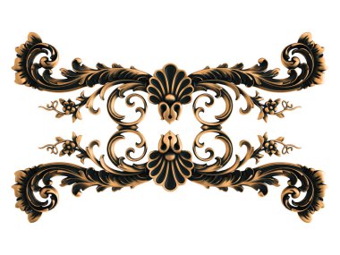 Beyaz bir arka plan üzerinde bronz süs. İzole. 3D çizim