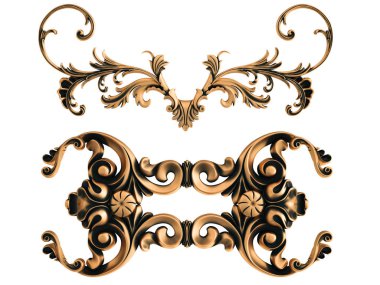 Beyaz bir arka plan üzerinde bronz süs. İzole. 3D çizim