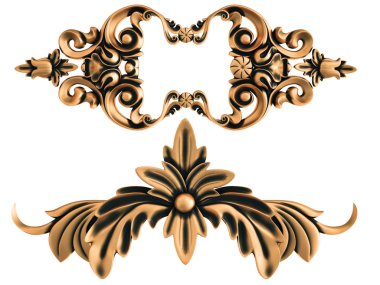 Beyaz bir arka plan üzerinde bronz süs. İzole. 3D çizim