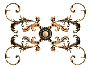 Beyaz bir arka plan üzerinde bronz süs. İzole. 3D çizim