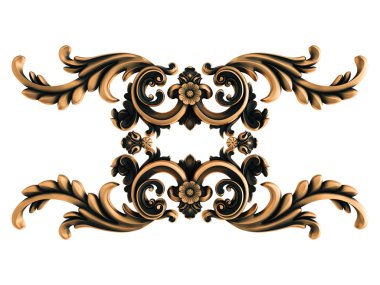 Beyaz bir arka plan üzerinde bronz süs. İzole. 3D çizim