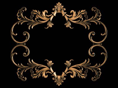 Bronz süs siyah bir arka plan. İzole. 3D çizim