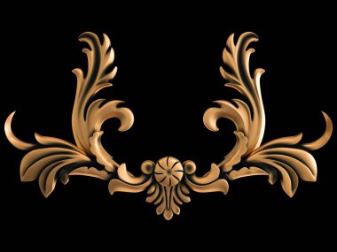 Bronz süs siyah bir arka plan. İzole. 3D çizim