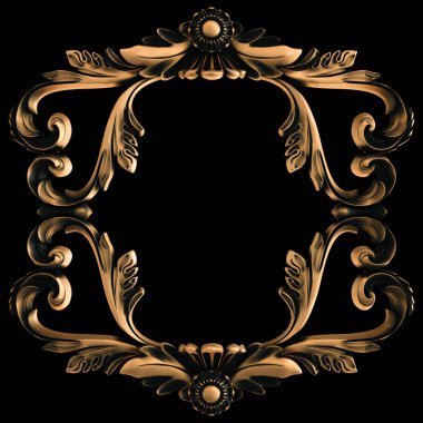 Bronz süs siyah bir arka plan. İzole. 3D çizim