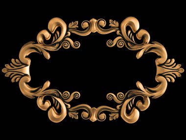 Bronz süs siyah bir arka plan. İzole. 3D çizim