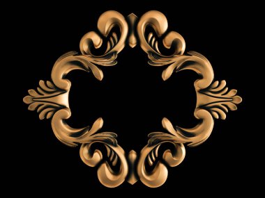 Bronz süs siyah bir arka plan. İzole. 3D çizim