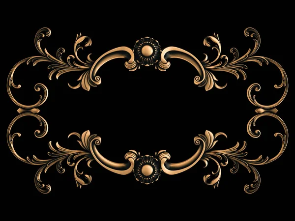 Bronz süs siyah bir arka plan. İzole. 3D çizim
