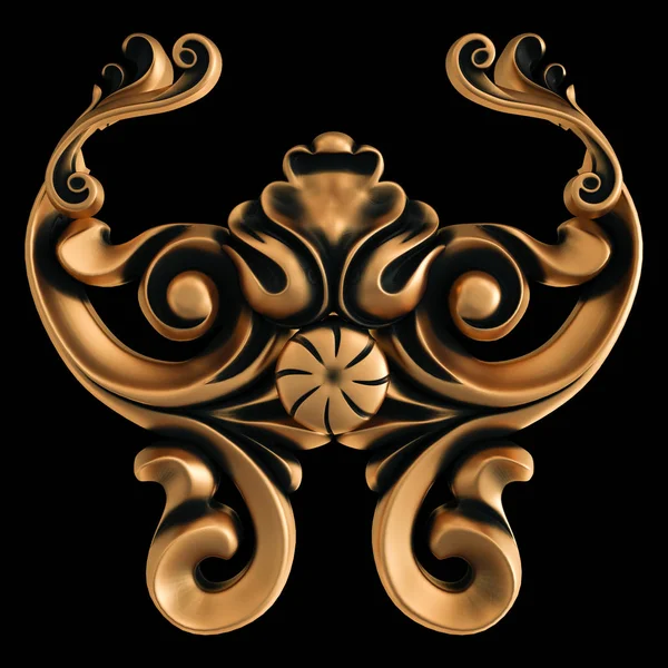 Bronz süs siyah bir arka plan. İzole. 3D çizim