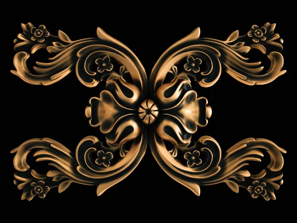 Bronz süs siyah bir arka plan. İzole. 3D çizim