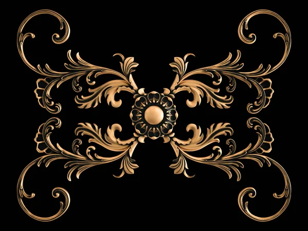 Bronz süs siyah bir arka plan. İzole. 3D çizim