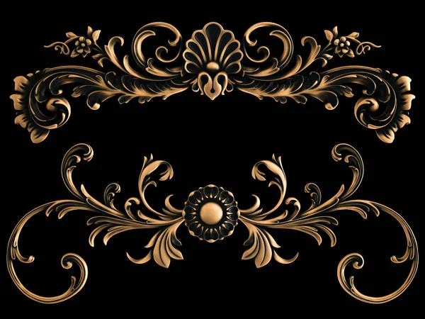 Bronz süs siyah bir arka plan. İzole. 3D çizim