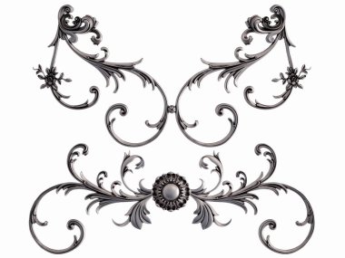 Beyaz bir arka plan üzerinde krom süsleme. İzole. 3D çizim