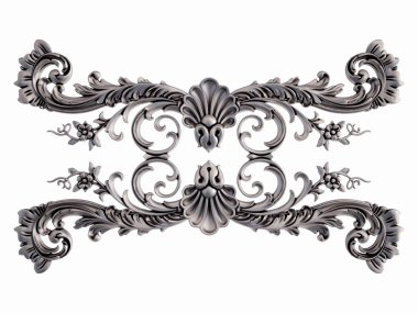 Beyaz bir arka plan üzerinde krom süsleme. İzole. 3D çizim