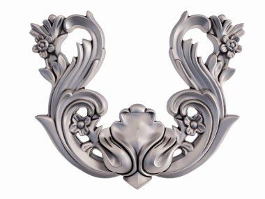 Beyaz bir arka plan üzerinde krom süsleme. İzole. 3D çizim