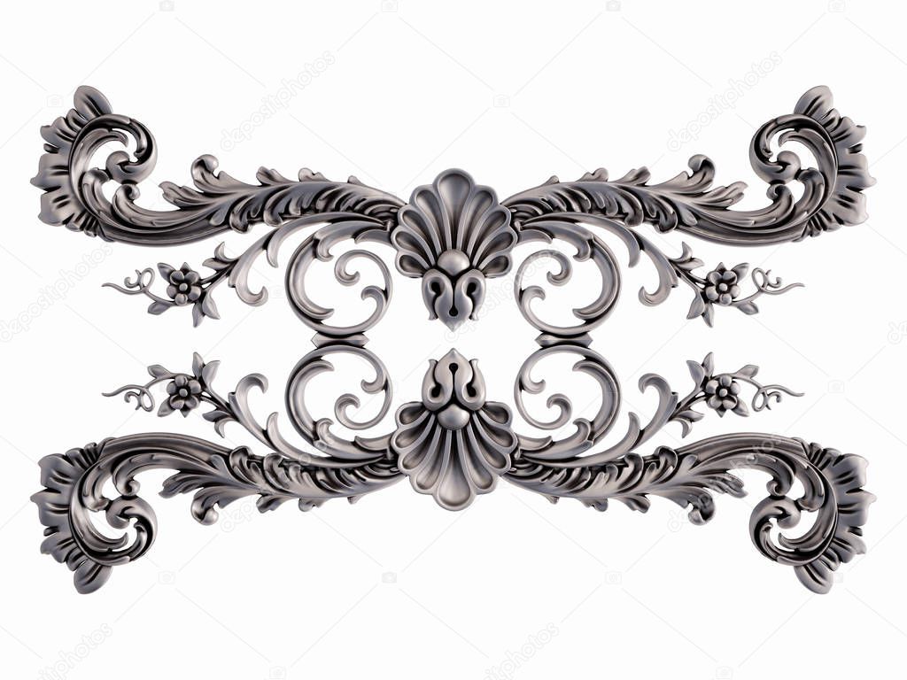 Chrome ornament on a white background. Isolated. 3D illustration