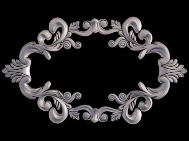 Siyah bir arka plan üzerinde krom süsleme. İzole. 3D çizim