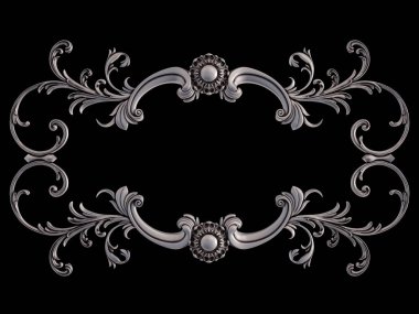 Siyah bir arka plan üzerinde krom süsleme. İzole. 3D çizim