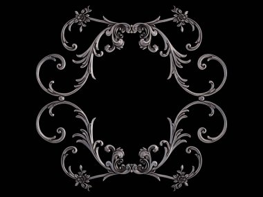 Siyah bir arka plan üzerinde krom süsleme. İzole. 3D çizim